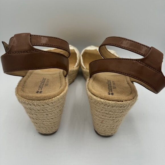 Naturalizer N5 Comfort Straw Wedge Heels Brown & Lace Size 9W - Picture 4 of 6